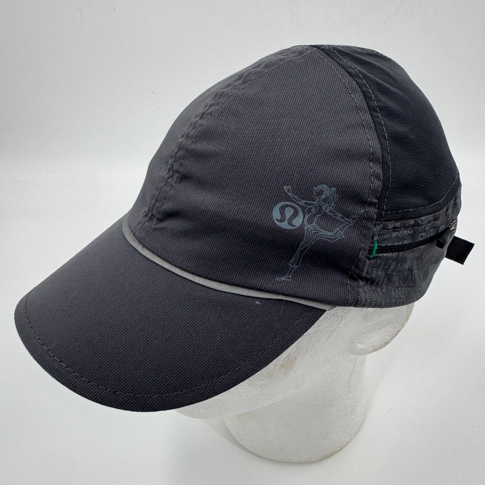 Lululemon Athletica Gray Running Hat Side Zip Pocket Reflective Mesh Cap Mens